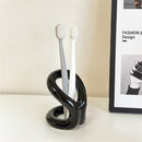 Handmade Ceramic Holder Stand for Toothbrushes, Makeup Brushes, and Pens - Minimalist Design for Bathroom Vanity and Countertops Decor (Black)