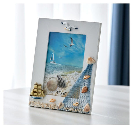 2 pack Desktop Wooden Photo Frame Picture Frames DIY, in Mediterranean For Nautical Beach Themed Home Coffee Shop Decoration(4x6 Inch)