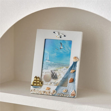 2 pack Desktop Wooden Photo Frame Picture Frames DIY, in Mediterranean For Nautical Beach Themed Home Coffee Shop Decoration(4x6 Inch)
