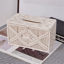 Handmade Tissue Box Cover Rectangle Decorative Boho Tissue Holder Cotton Rope Woven Napkin Facial Paper Organizer Bohemian Desk Storage Container (Ivory)