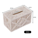 Handmade Tissue Box Cover Rectangle Decorative Boho Tissue Holder Cotton Rope Woven Napkin Facial Paper Organizer Bohemian Desk Storage Container (Ivory)