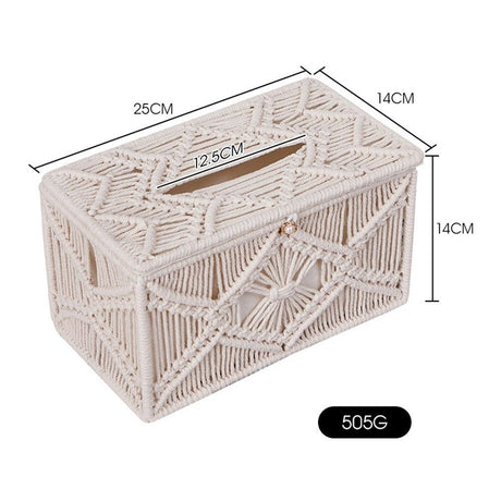 Handmade Tissue Box Cover Rectangle Decorative Boho Tissue Holder Cotton Rope Woven Napkin Facial Paper Organizer Bohemian Desk Storage Container (Ivory)