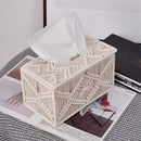 Handmade Tissue Box Cover Rectangle Decorative Boho Tissue Holder Cotton Rope Woven Napkin Facial Paper Organizer Bohemian Desk Storage Container (Ivory)
