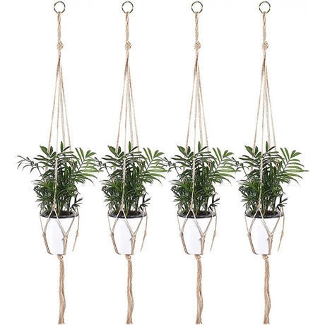4 pack Hemp Rope Plant Hanger Hanging Planter 47.2 Inch for Plant Pot, Without Pot and Plant (Light Brown-Hemp)