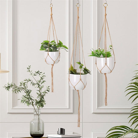 4 pack Hemp Rope Plant Hanger Hanging Planter 47.2 Inch for Plant Pot, Without Pot and Plant (Light Brown-Hemp)