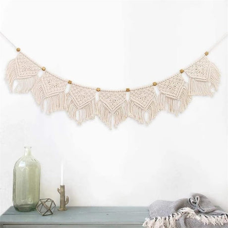 Wall Hanging Fringe Banner - Boho Chic Bohemian Decor - Apartment Dorm Living Room Bedroom Decorative Art, 7 Flags