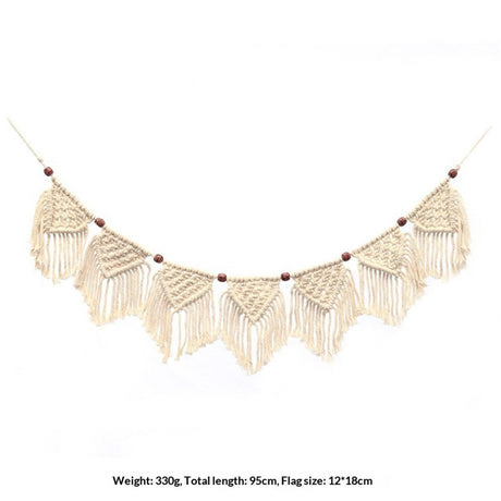 Wall Hanging Fringe Banner - Boho Chic Bohemian Decor - Apartment Dorm Living Room Bedroom Decorative Art, 7 Flags