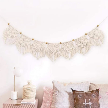 Wall Hanging Fringe Banner - Boho Chic Bohemian Decor - Apartment Dorm Living Room Bedroom Decorative Art, 7 Flags