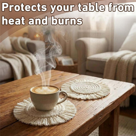4 pack Coasters Woven Boho Handmade Placemats, for Desk Table Kitchen Dining Room Drink Picnic Housewarming Home Decor Rattan