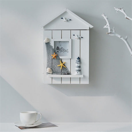 Nautical Style Key Cabinet, Mediterranean Wall Mounted Key Cabinet Wooden Keys Organizer for Office Home Bookstore Dining Room