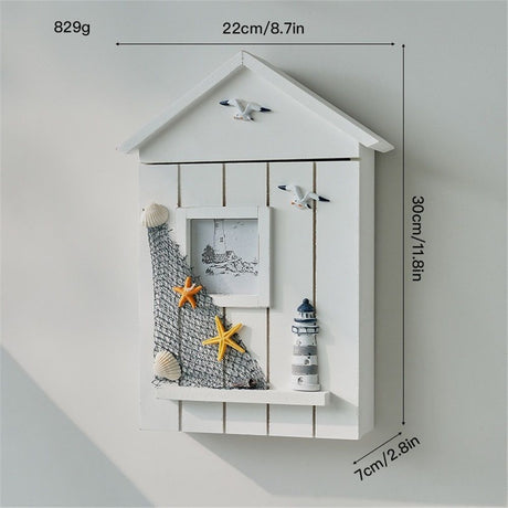Nautical Style Key Cabinet, Mediterranean Wall Mounted Key Cabinet Wooden Keys Organizer for Office Home Bookstore Dining Room