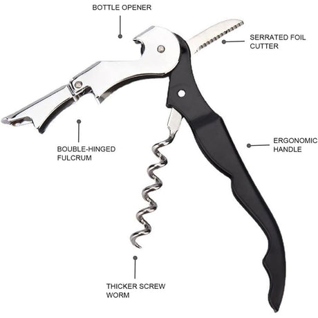 2 pack Double Hinged Waiter's Corkscrew Wine Opener, Stainless Steel Wine Bottle Opener with Built In Foil Cutter, Home Bar Tools, Bar Cart Accessories, Wedding Gifts（black）