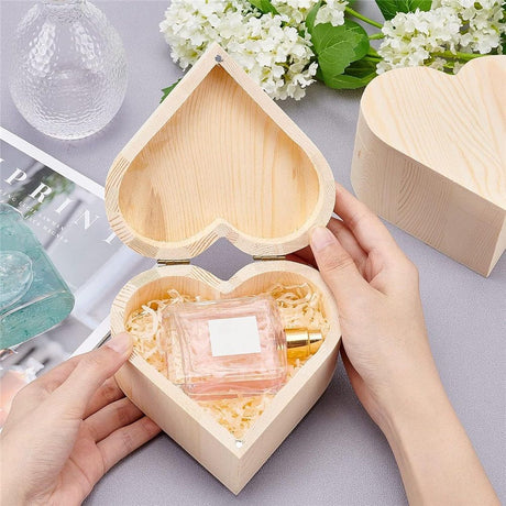 2 pack Heart-Shaped Unfinished Wooden Box Natural Pine Wood DIY Craft Wooden Boxes with Lid for Storage Crafts