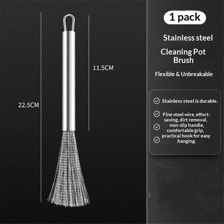 2 pack Cookware Scrubber Brush Stainless Steel Material, Long-Handled Dishwashing Brush with Ergonomic Design, Kitchen Cleaning Brush, Dishwashing Scrubber for Pots Skillets Ovens Grills