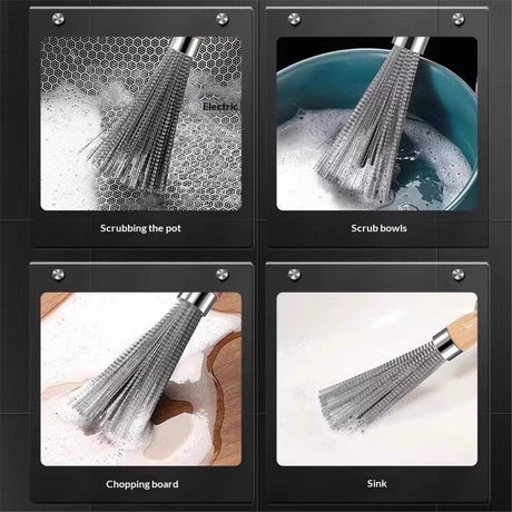 2 pack Cookware Scrubber Brush Stainless Steel Material, Long-Handled Dishwashing Brush with Ergonomic Design, Kitchen Cleaning Brush, Dishwashing Scrubber for Pots Skillets Ovens Grills