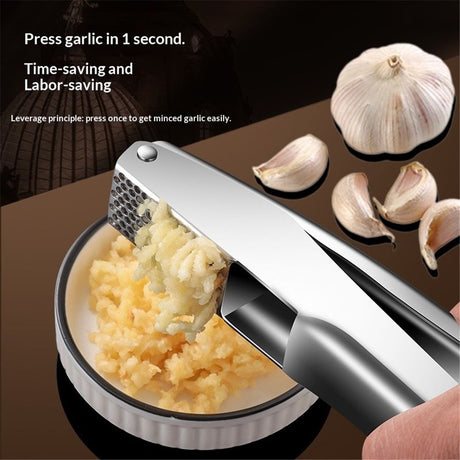 Garlic Press Stainless Steel, Premium Garlic Mincer - No Need to Peel Garlic Crusher, Ginger Masher & Presser Large Trough Ergonomic Handle, Easy Squeeze，Dishwasher Safe