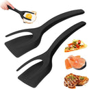 2 pack Kitchen Cooking Spatula, 2 in 1 Egg Silicone Fried Egg Grip Flip Tongs Double Sided Turner Multi Purpose Non stick Kitchen Shovel for Bread Fish Pancake Toast（black）
