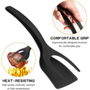 2 pack Kitchen Cooking Spatula, 2 in 1 Egg Silicone Fried Egg Grip Flip Tongs Double Sided Turner Multi Purpose Non stick Kitchen Shovel for Bread Fish Pancake Toast（black）