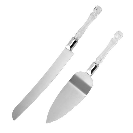 White Elegant Cake Knife and Server Set, Cake Cutter and Pie Spatula, Cake Server and Knife Set of 2 with Thick Blades,Rustic Wedding Cake Cutting Set, Birthdays, Anniversaries,Parties