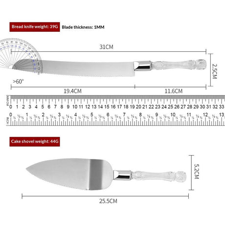 White Elegant Cake Knife and Server Set, Cake Cutter and Pie Spatula, Cake Server and Knife Set of 2 with Thick Blades,Rustic Wedding Cake Cutting Set, Birthdays, Anniversaries,Parties