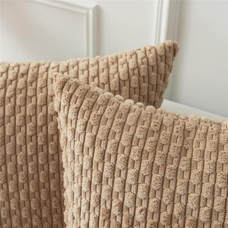 Textile Throw Pillow Covers Soft Corduroy Decorative Set of 2 Boho Striped Pillow Covers Pillowcases Farmhouse Home Decor for Couch Bed Sofa Living Room 18x18 Inch（pillowcase only）