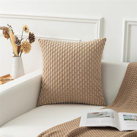 Textile Throw Pillow Covers Soft Corduroy Decorative Set of 2 Boho Striped Pillow Covers Pillowcases Farmhouse Home Decor for Couch Bed Sofa Living Room 18x18 Inch（pillowcase only）