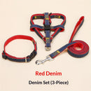 Denim Step-in Dog Harness,No Pull Escape-Proof Dog Harness and Set,Adjustable Quick Fit Dog Halter Vests for Small Medium Size Dogs Back Clip Anti-Twist for Easy Walking Training Running（L）