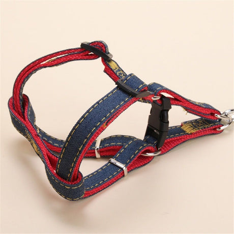Denim Step-in Dog Harness,No Pull Escape-Proof Dog Harness and Set,Adjustable Quick Fit Dog Halter Vests for Small Medium Size Dogs Back Clip Anti-Twist for Easy Walking Training Running（L）