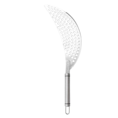 2 pack Pan Pot Strainer with Handle Stainless Steel Hand Held Crescent Drainer for Spaghetti Fry Noodles Fruit Vegetable Pasta Strainer Heavy Duty Food Drainers