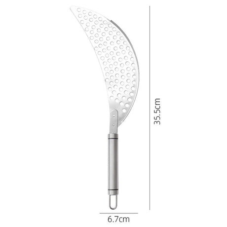 2 pack Pan Pot Strainer with Handle Stainless Steel Hand Held Crescent Drainer for Spaghetti Fry Noodles Fruit Vegetable Pasta Strainer Heavy Duty Food Drainers