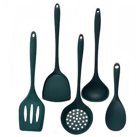5 pack Silicone Kitchen Cooking Utensils Set: Heat Resistant Long Kitchen Gadgets, Stick Rubber Cook Accessories For Food Prep, Frying, Serving, Basting