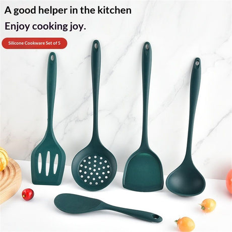 5 pack Silicone Kitchen Cooking Utensils Set: Heat Resistant Long Kitchen Gadgets, Stick Rubber Cook Accessories For Food Prep, Frying, Serving, Basting