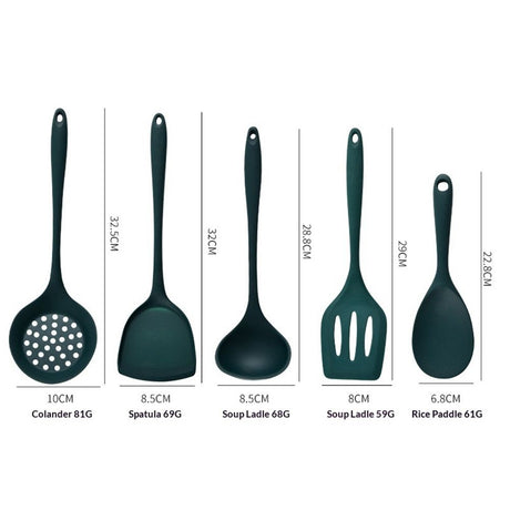 5 pack Silicone Kitchen Cooking Utensils Set: Heat Resistant Long Kitchen Gadgets, Stick Rubber Cook Accessories For Food Prep, Frying, Serving, Basting