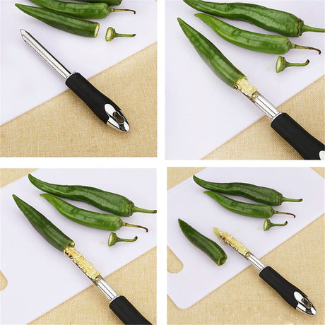 2 pack Chili Pepper Corer Stainless Steel Zucchini Cucumber Corers Special Kitchen Gadgets With Serrated Edge Easy Remove The Seeds Of Your Veggies & Fruits