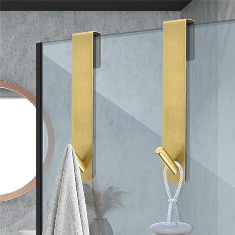2 pack Extended Shower Door Hooks (6.89 -Inch), Over Door Hooks for Bathroom Frameless Glass Shower Door, Towel Hooks, Gold
