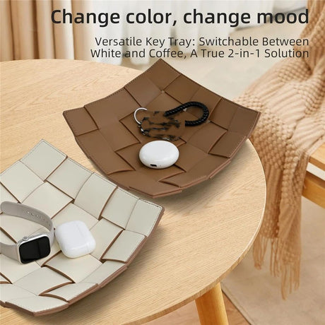 PU Leather Key Bowl for Men Women Entryway Table Nightstand Dump Tray for Wallet, Keys, Jewelry Men's Gift - Coffee & White, 23*6.5cm（only the box）