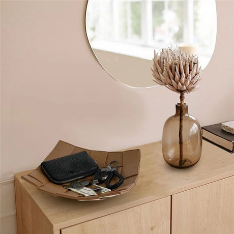 PU Leather Key Bowl for Men Women Entryway Table Nightstand Dump Tray for Wallet, Keys, Jewelry Men's Gift - Coffee & White, 23*6.5cm（only the box）