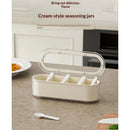 Clear Seasoning Box with 4 Compartments - Spice Organizer with Lids and Spoons - Condiment Container Set for Salt, Sugar, Pepper, and More - Countertop Spice Storage