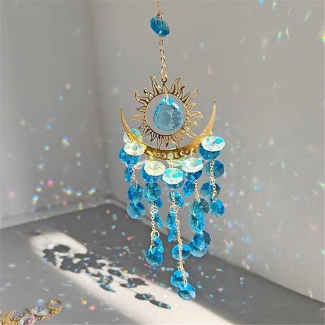 Sun Rainbow Maker for Garden Suncatchers Prisms Boho Wind Chimes, Chandelier Aurora Rainbow Glass Prisms Ornament,Window Hanging Pendant (Blue)