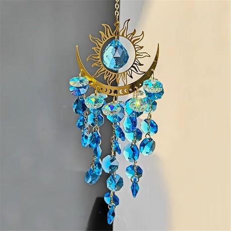 Sun Rainbow Maker for Garden Suncatchers Prisms Boho Wind Chimes, Chandelier Aurora Rainbow Glass Prisms Ornament,Window Hanging Pendant (Blue)