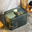 Holder Dispenser 3-Section Clear Cotton Swab/Pad/Ball Holder Container 3 Grids Bathroom Organizer Jar Cosmetics Storage for Vanity(Green,only box)