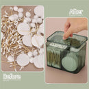 Holder Dispenser 3-Section Clear Cotton Swab/Pad/Ball Holder Container 3 Grids Bathroom Organizer Jar Cosmetics Storage for Vanity(Green,only box)