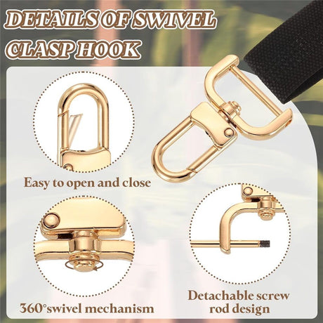 2pcs Detachable Snap Hook Swivel Clasp w/Screw Bar Bag Strap Hardware Replacement, for Bag Strap Purse Lanyard DIY Craft Hardware (1 Inch, Gold)