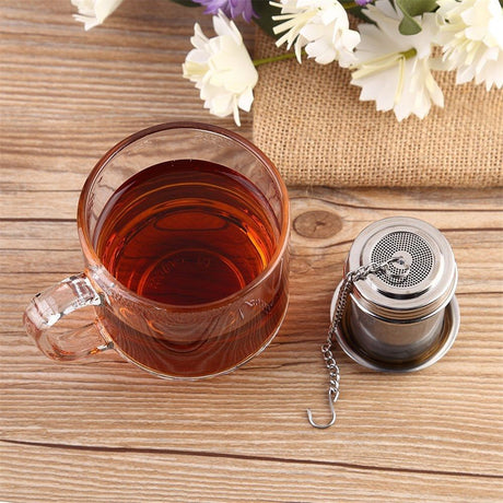 2 pack Tea Infusers for Loose Tea, Extra Fine Mesh Tea Strainers, Stainless Steel Loose Leaf Tea Steeper Tea Diffusers with Extended Chain Hook and Drip Tray