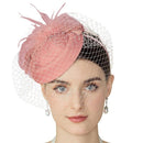 Fascinator Hat Veil Feather Fascinator Tea Party Bridal Wedding Veil Retro Hat Hats for Women（nude pink）