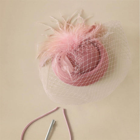 Fascinator Hat Veil Feather Fascinator Tea Party Bridal Wedding Veil Retro Hat Hats for Women（nude pink）