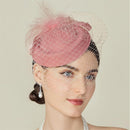 Fascinator Hat Veil Feather Fascinator Tea Party Bridal Wedding Veil Retro Hat Hats for Women（nude pink）