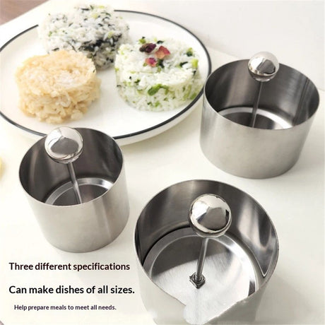 3 pack Mold Rice Ball Maker: Stainless Steel Sushi Mold with Press Set Round Lunch Maker for Kids Lunch Bento and Home Use