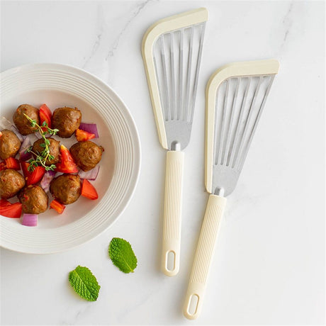 2 pack Fish Spatula Turner, Thin Slotted Spatulas for Nonstick Cookware,Silicone Edge Heat Resistant Kitchen Flipper for Fish, Egg, Pancake(Stainless Steel)
