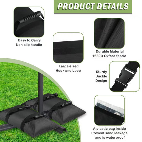 Umbrella Base Weights Sand Bags, 2 Pack 45lbs Fillable Weight Bags to Hold Things Down, Black Weighted Base Sandbags for Outdoor Furniture Patio Cantilever Umbrellas Stand (Without Sand)